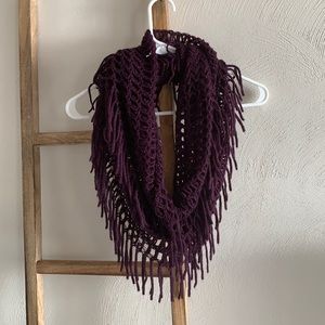 Deep plum fringe scarf